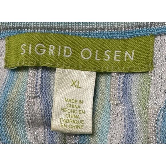 Sigrid Olsen Cardigan Women’s Size XL Silk Blend Sweater Striped Shimmer - Picture 7 of 8